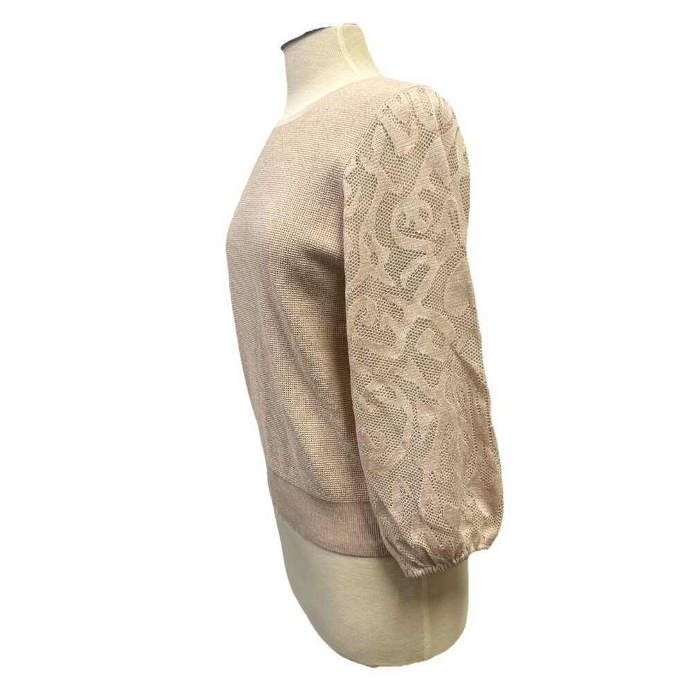 Adrianna Papell Women's Medium Crew Neck Sweater 3/4 Mesh Champagne Blush - Picture 3 of 16